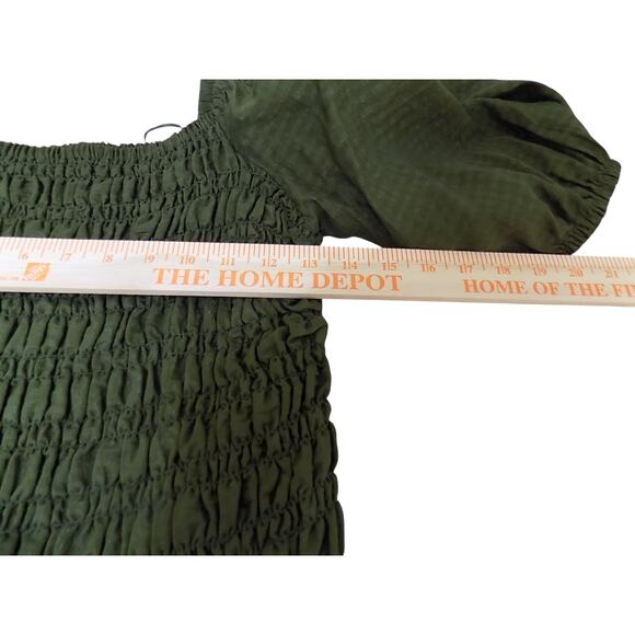 Old Navy Top Women Medium Olive Green Milkmaid Coquette Smocking Festival - Picture 4 of 7